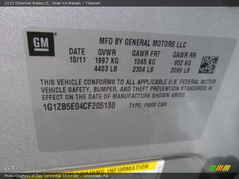 Silver Ice Metallic / Titanium 2012 Chevrolet Malibu LS