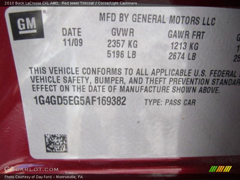 Red Jewel Tintcoat / Cocoa/Light Cashmere 2010 Buick LaCrosse CXL AWD