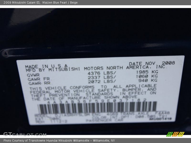 Maizen Blue Pearl / Beige 2009 Mitsubishi Galant ES