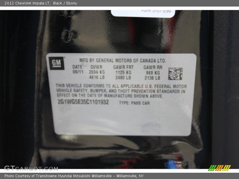 Black / Ebony 2012 Chevrolet Impala LT