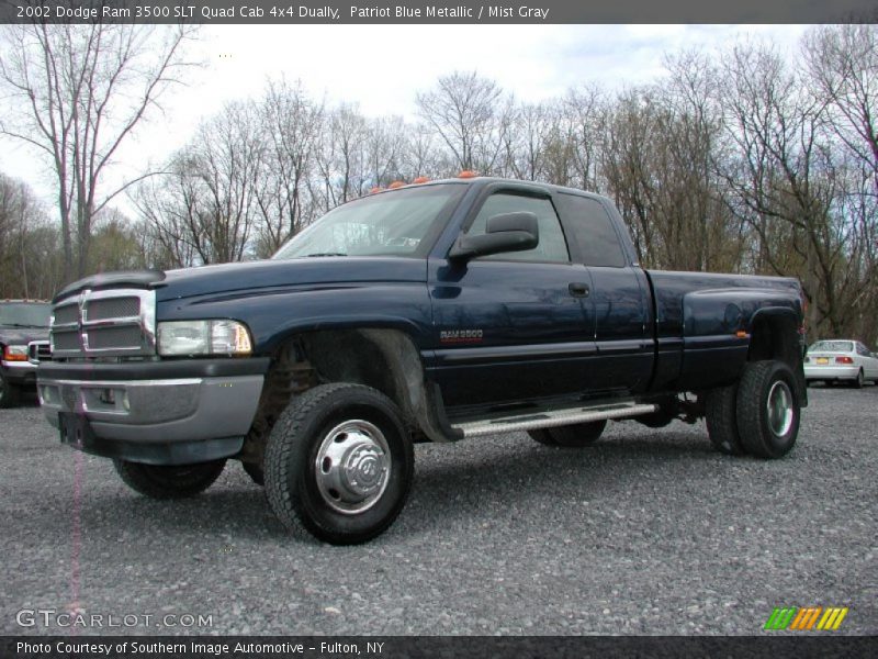 Patriot Blue Metallic / Mist Gray 2002 Dodge Ram 3500 SLT Quad Cab 4x4 Dually