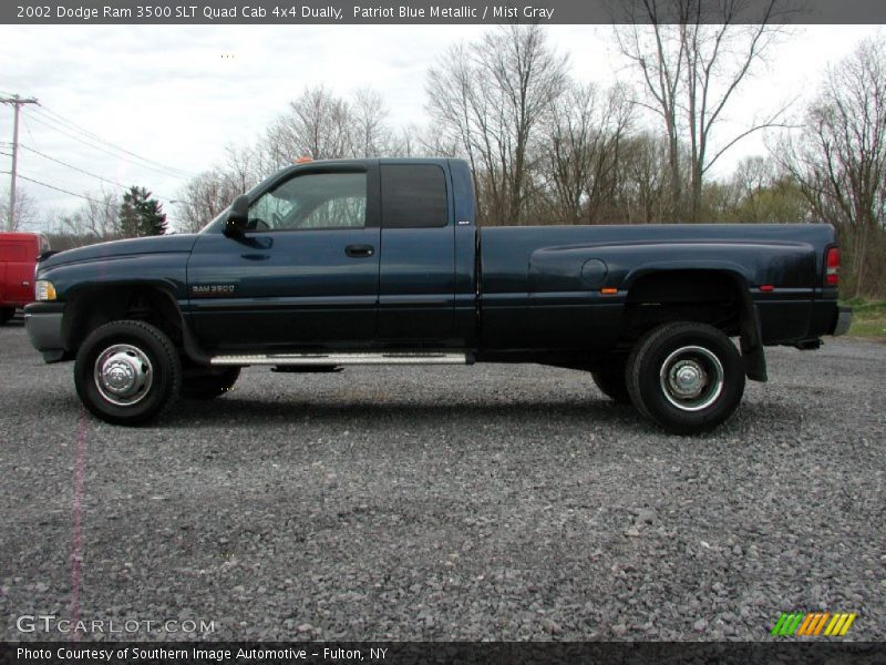 Patriot Blue Metallic / Mist Gray 2002 Dodge Ram 3500 SLT Quad Cab 4x4 Dually
