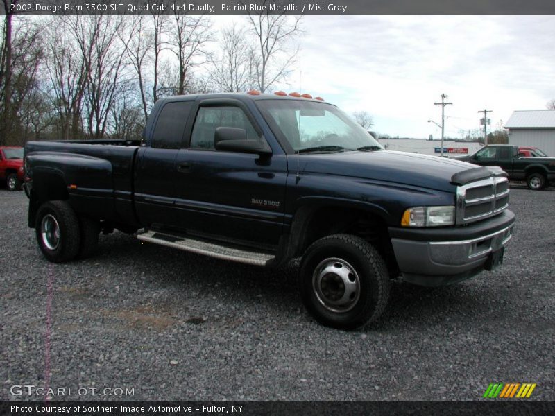 Patriot Blue Metallic / Mist Gray 2002 Dodge Ram 3500 SLT Quad Cab 4x4 Dually