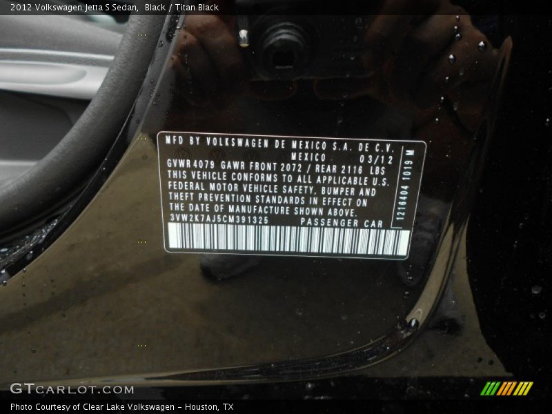 Black / Titan Black 2012 Volkswagen Jetta S Sedan