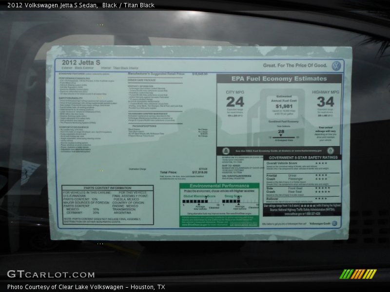 Black / Titan Black 2012 Volkswagen Jetta S Sedan