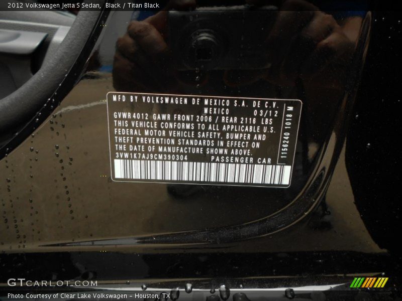 Black / Titan Black 2012 Volkswagen Jetta S Sedan
