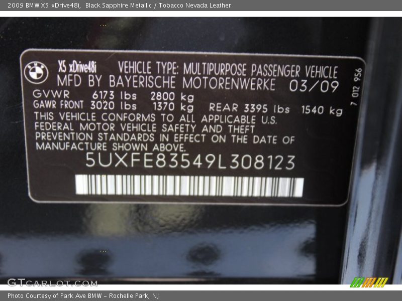 Black Sapphire Metallic / Tobacco Nevada Leather 2009 BMW X5 xDrive48i