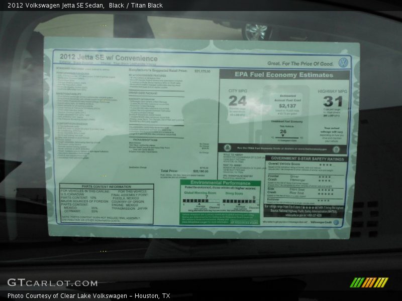 Black / Titan Black 2012 Volkswagen Jetta SE Sedan