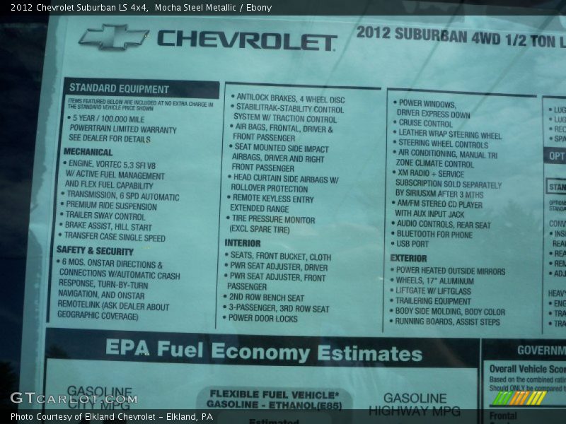  2012 Suburban LS 4x4 Window Sticker