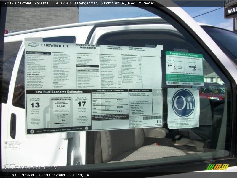  2012 Express LT 1500 AWD Passenger Van Window Sticker