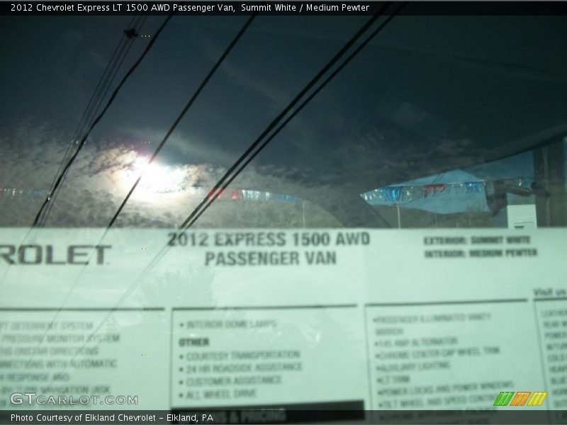  2012 Express LT 1500 AWD Passenger Van Window Sticker