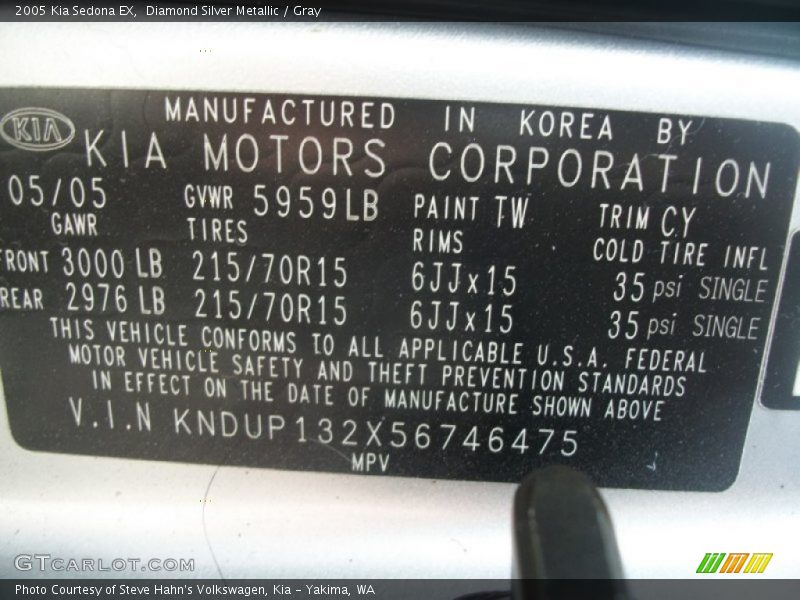 Diamond Silver Metallic / Gray 2005 Kia Sedona EX