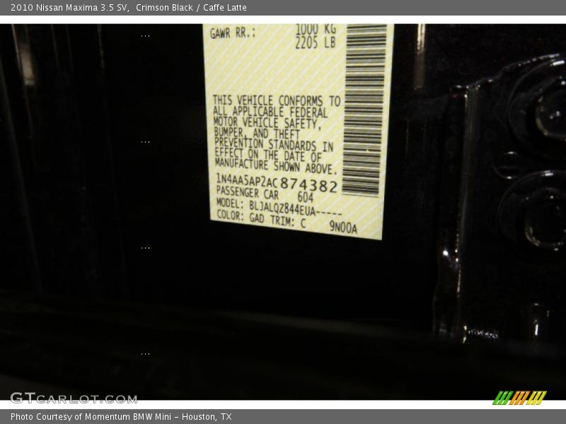 Crimson Black / Caffe Latte 2010 Nissan Maxima 3.5 SV