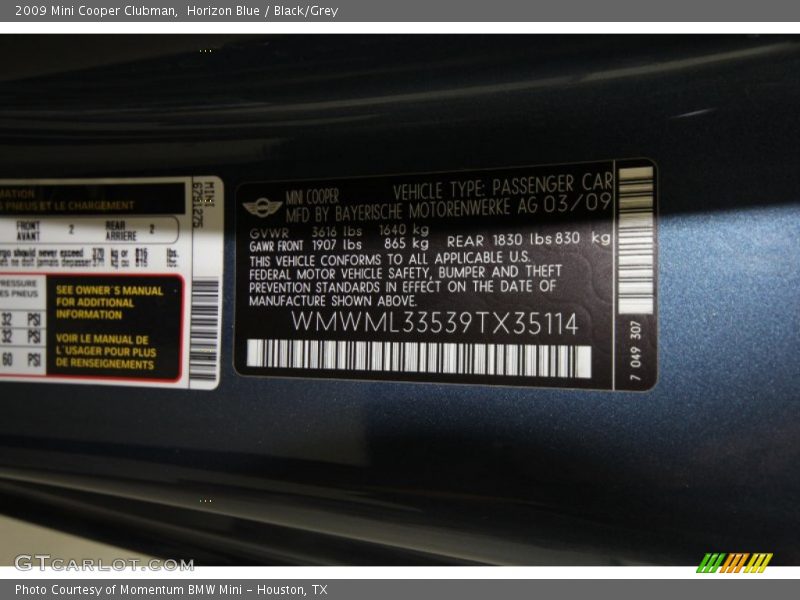 Horizon Blue / Black/Grey 2009 Mini Cooper Clubman
