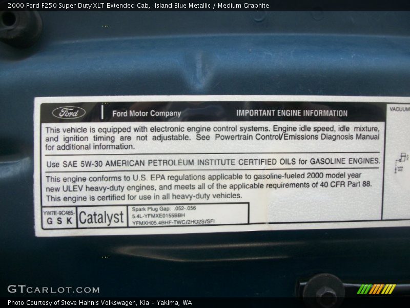Info Tag of 2000 F250 Super Duty XLT Extended Cab