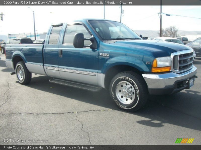 Island Blue Metallic / Medium Graphite 2000 Ford F250 Super Duty XLT Extended Cab