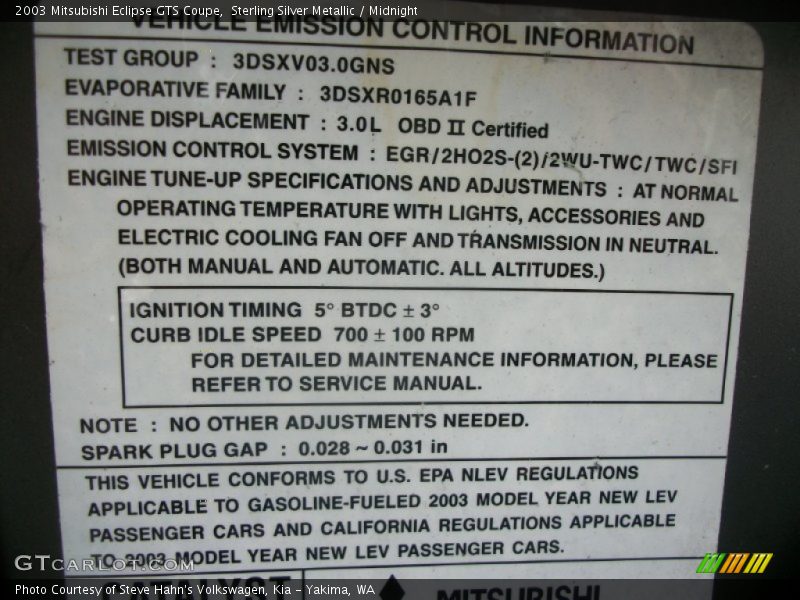 Sterling Silver Metallic / Midnight 2003 Mitsubishi Eclipse GTS Coupe