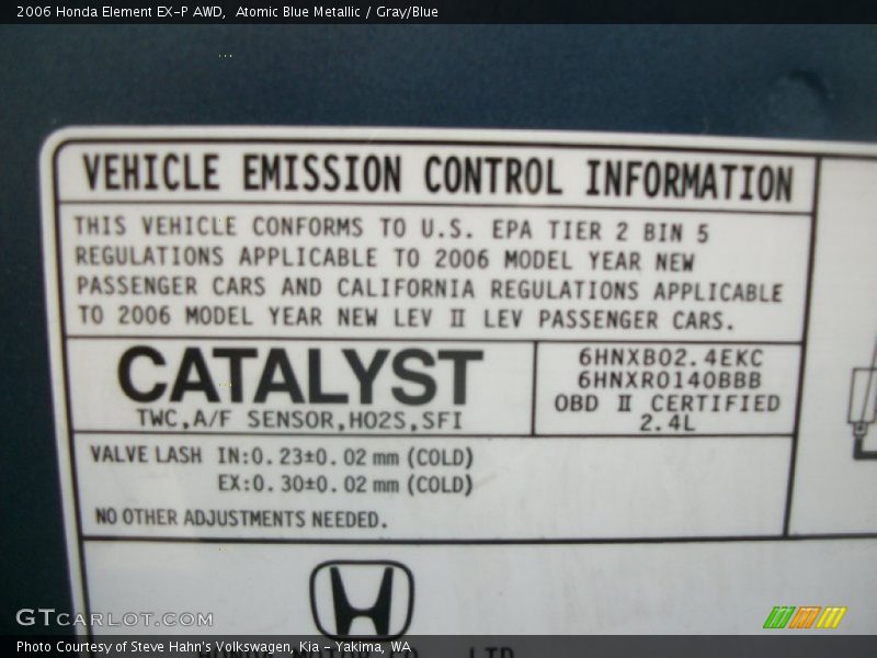 Info Tag of 2006 Element EX-P AWD