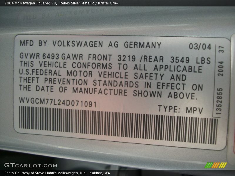 Reflex Silver Metallic / Kristal Gray 2004 Volkswagen Touareg V8