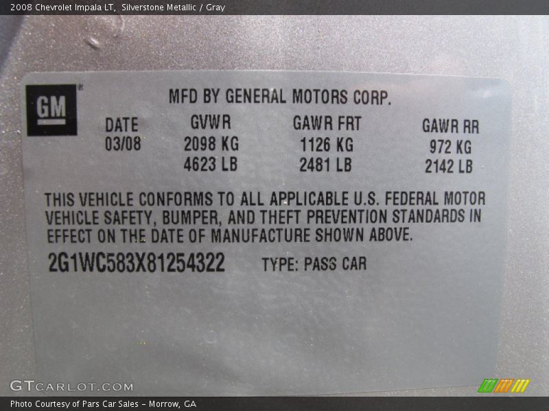 Silverstone Metallic / Gray 2008 Chevrolet Impala LT