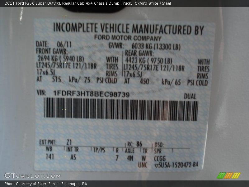 Oxford White / Steel 2011 Ford F350 Super Duty XL Regular Cab 4x4 Chassis Dump Truck