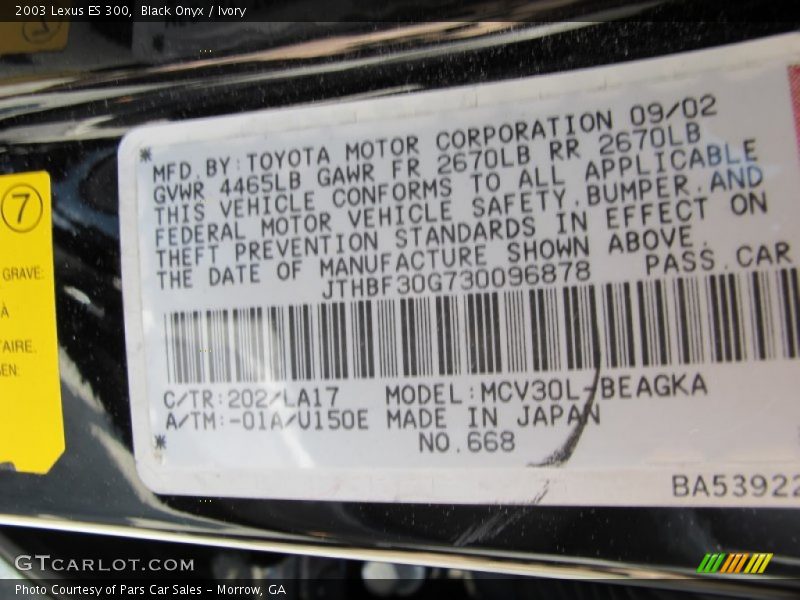 Black Onyx / Ivory 2003 Lexus ES 300