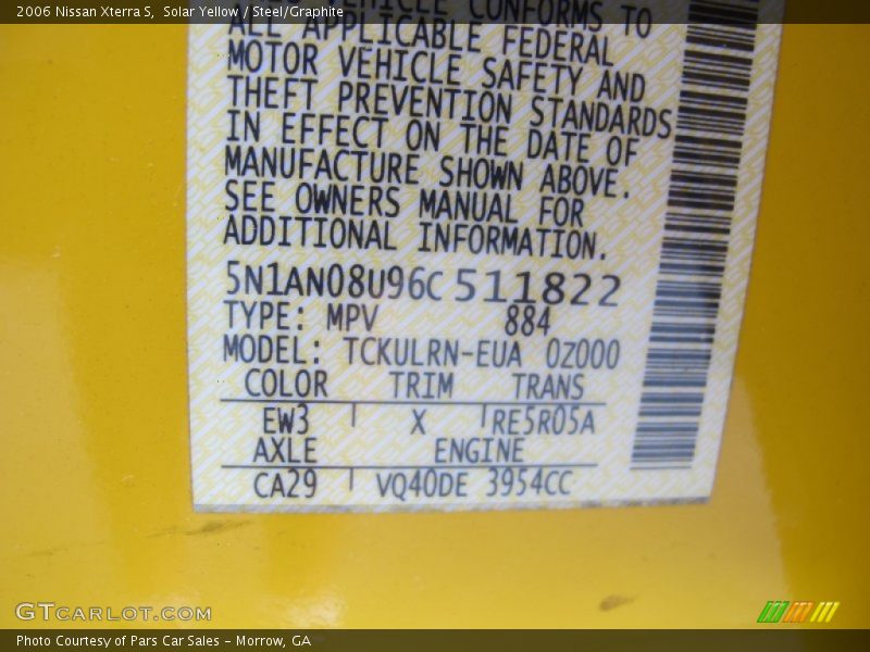 2006 Xterra S Solar Yellow Color Code EW3