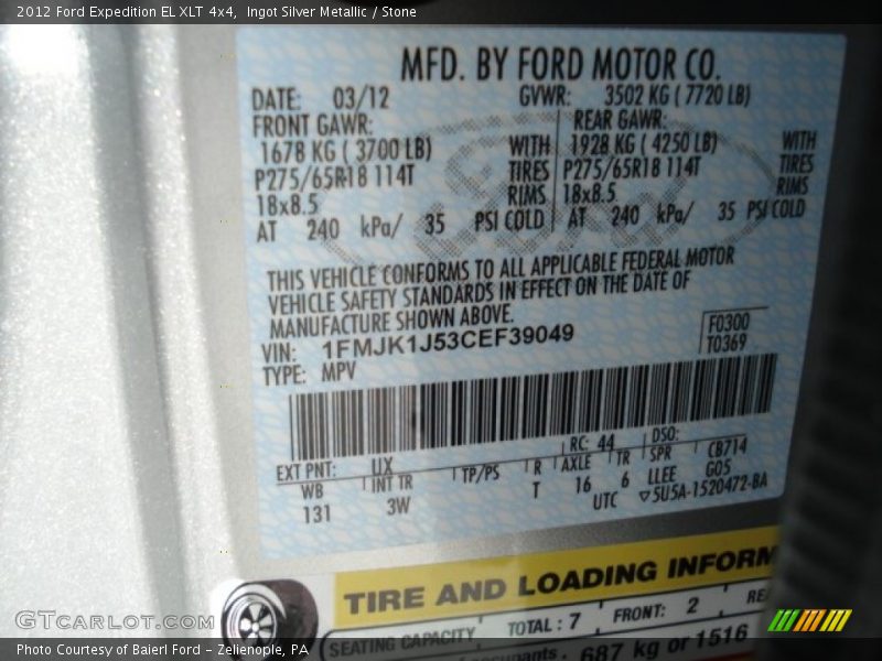 Ingot Silver Metallic / Stone 2012 Ford Expedition EL XLT 4x4