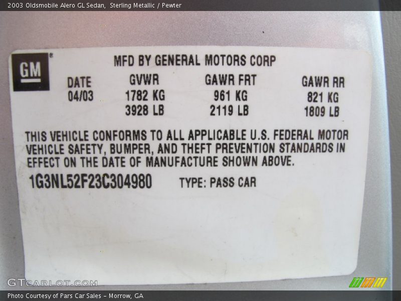 Sterling Metallic / Pewter 2003 Oldsmobile Alero GL Sedan