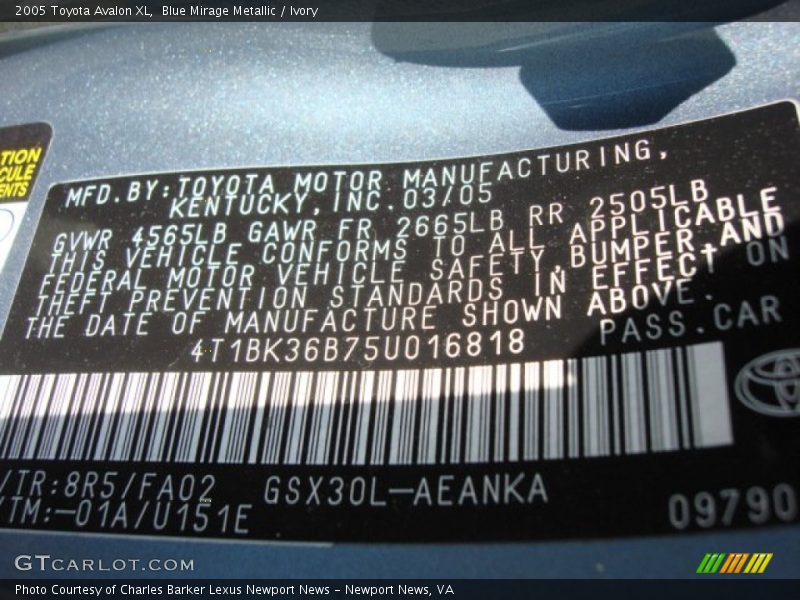 2005 Avalon XL Blue Mirage Metallic Color Code 8R5