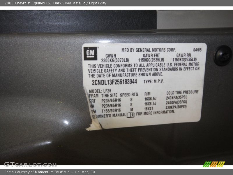 Dark Silver Metallic / Light Gray 2005 Chevrolet Equinox LS