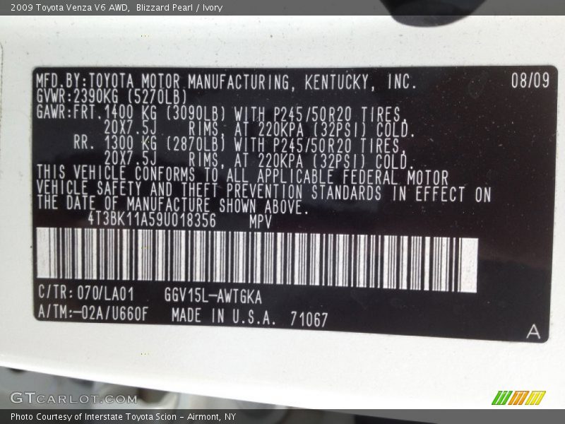 Blizzard Pearl / Ivory 2009 Toyota Venza V6 AWD