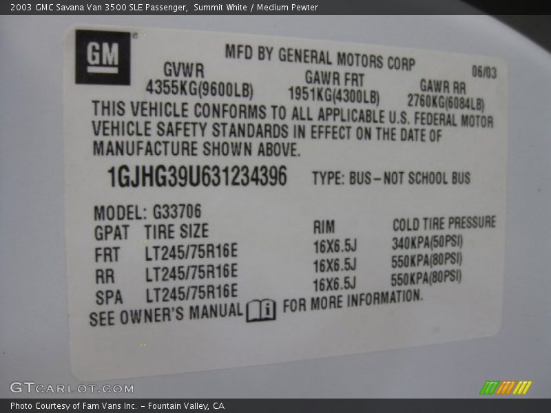 Summit White / Medium Pewter 2003 GMC Savana Van 3500 SLE Passenger