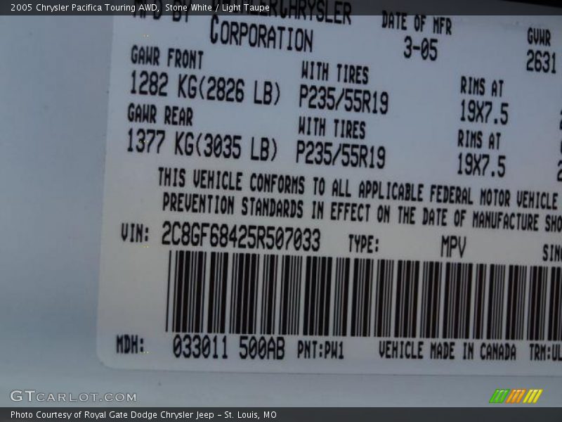 Stone White / Light Taupe 2005 Chrysler Pacifica Touring AWD