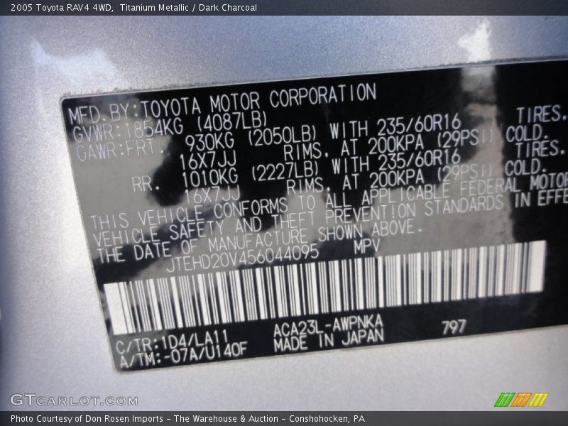2005 RAV4 4WD Titanium Metallic Color Code 1D4