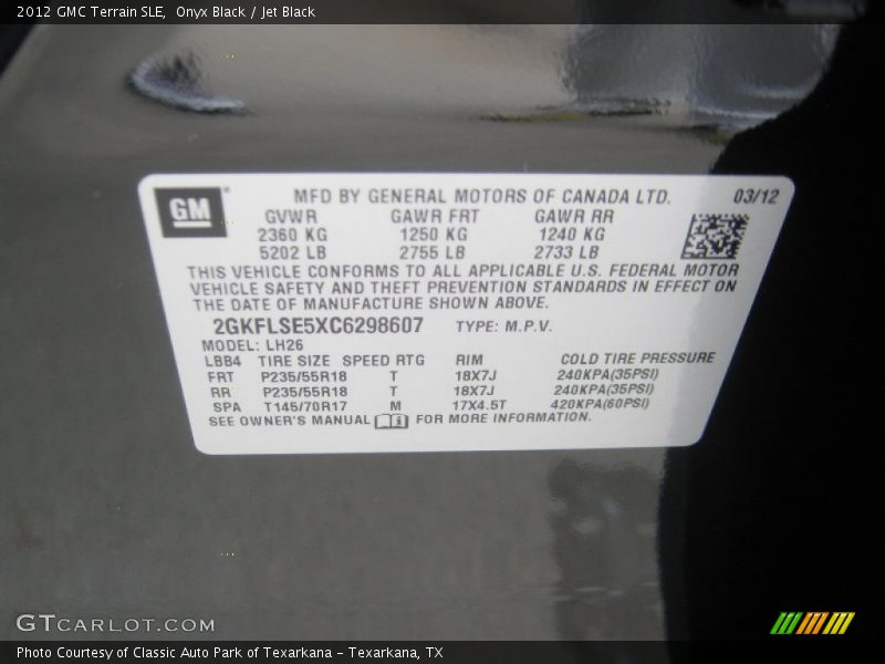 Onyx Black / Jet Black 2012 GMC Terrain SLE