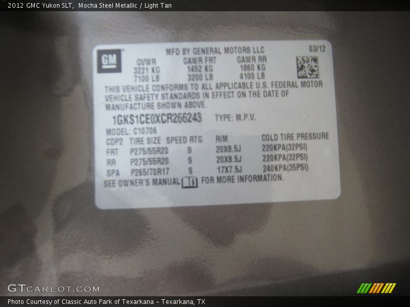 Mocha Steel Metallic / Light Tan 2012 GMC Yukon SLT