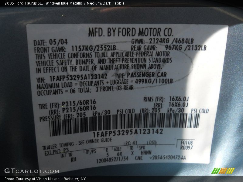 2005 Taurus SE Windveil Blue Metallic Color Code P3