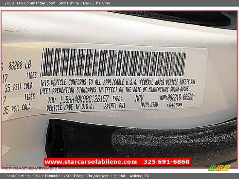 Stone White / Dark Slate Gray 2008 Jeep Commander Sport