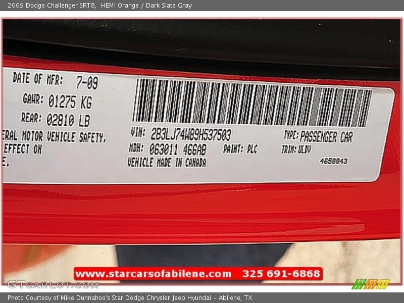HEMI Orange / Dark Slate Gray 2009 Dodge Challenger SRT8