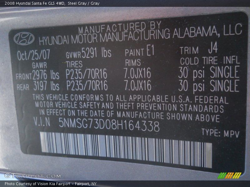 Steel Gray / Gray 2008 Hyundai Santa Fe GLS 4WD