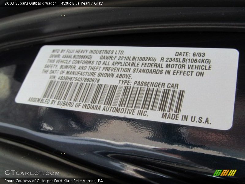 Mystic Blue Pearl / Gray 2003 Subaru Outback Wagon