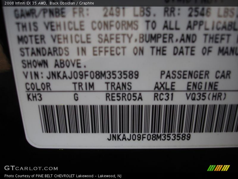 Black Obsidian / Graphite 2008 Infiniti EX 35 AWD