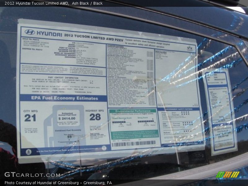  2012 Tucson Limited AWD Window Sticker