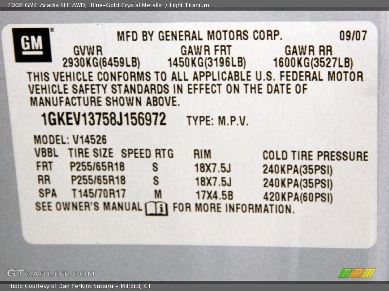 Blue-Gold Crystal Metallic / Light Titanium 2008 GMC Acadia SLE AWD