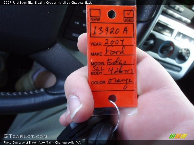 Blazing Copper Metallic / Charcoal Black 2007 Ford Edge SEL
