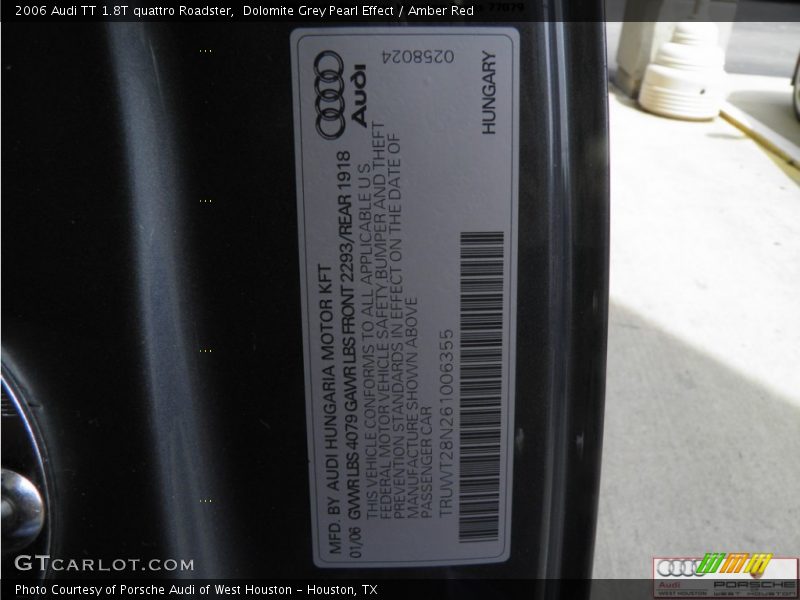 Dolomite Grey Pearl Effect / Amber Red 2006 Audi TT 1.8T quattro Roadster