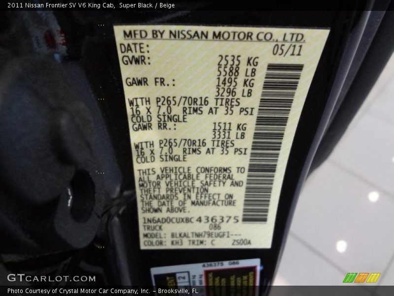 Super Black / Beige 2011 Nissan Frontier SV V6 King Cab