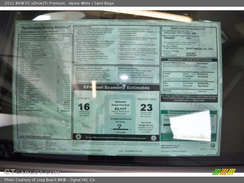 Alpine White / Sand Beige 2012 BMW X5 xDrive35i Premium