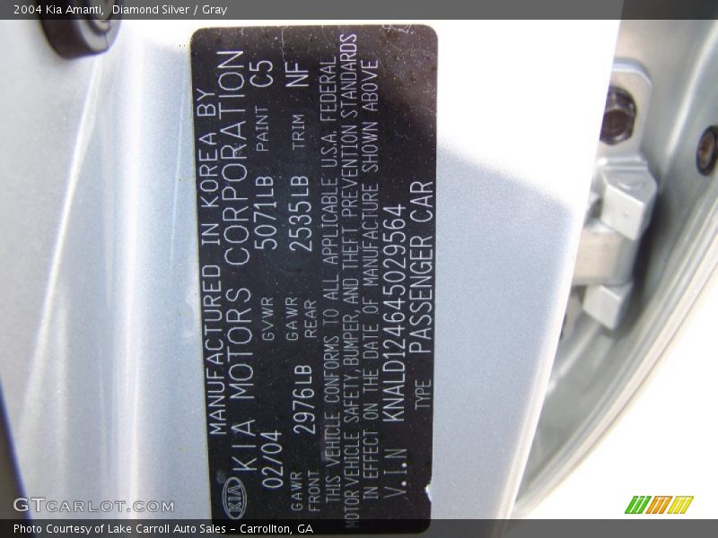 Diamond Silver / Gray 2004 Kia Amanti